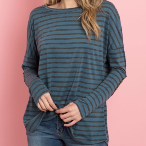 Stripes & Sequin Elbow Patch Tunic Top - Picture 7 of 9